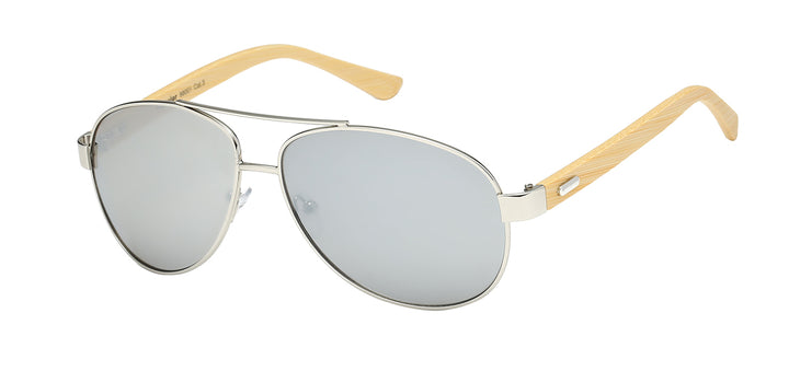 Superior 8SUP88001 Casual Aviator Metal Frame with Eco-Friendly Bamboo Temple Unisex Sunglasses