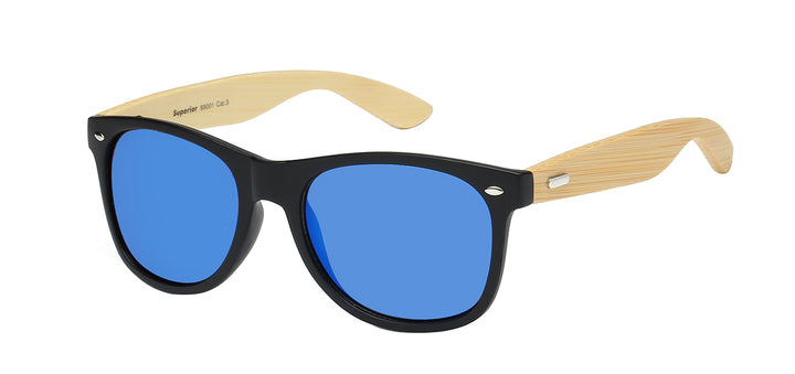 Superior 8SUP89001 Popular Classic Silhouette Frame with Eco-Friendly Bamboo Temple Unisex Sunglasses