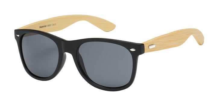 Superior 8SUP89001 Popular Classic Silhouette Frame with Eco-Friendly Bamboo Temple Unisex Sunglasses