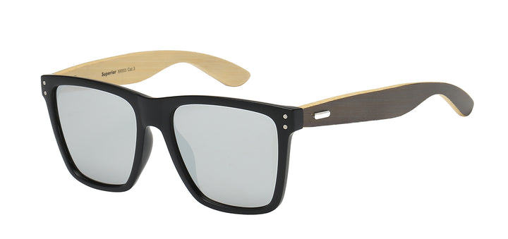 Superior 8SUP89003 Trendy Square Polymer Thin Frame with Eco-Friendly Bamboo Temple Unisex Shades
