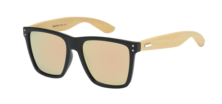 Superior 8SUP89003 Trendy Square Polymer Thin Frame with Eco-Friendly Bamboo Temple Unisex Shades