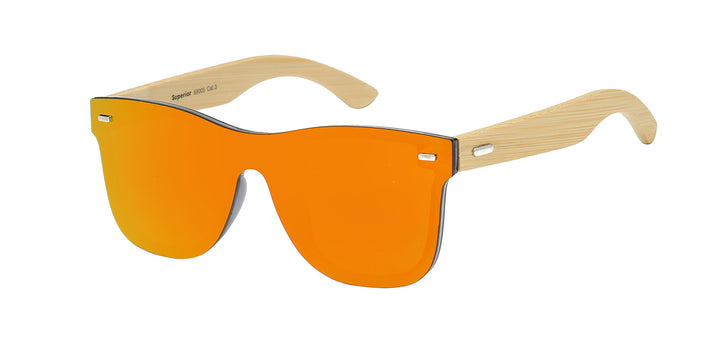 Superior 8SUP89005 Chic One-Piece Panel Lens on Frame with Eco-Friendly Bamboo Temple Unisex Shades