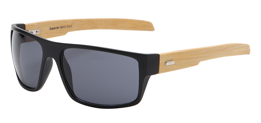Superior 8SUP89012 Sporty Square Wrap with Eco-Friendly Bamboo Temple Unisex Sunglasses