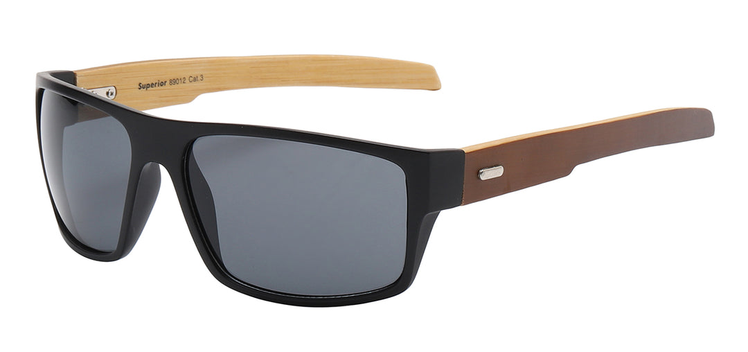 Superior 8SUP89012 Sporty Square Wrap with Eco-Friendly Bamboo Temple Unisex Sunglasses