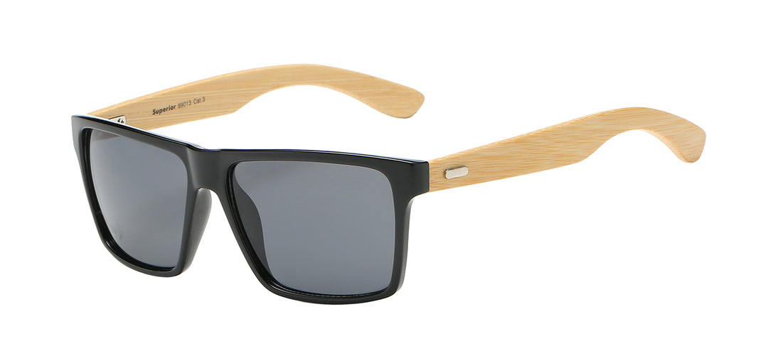 Superior 8SUP89013 Casual Square Frame with Eco-Friendly Bamboo Temple Unisex Sunglasses