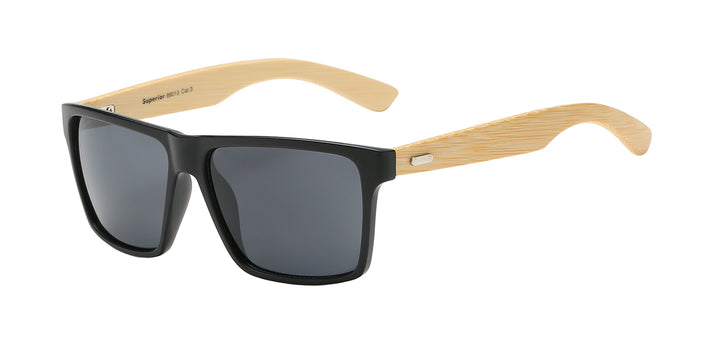 Superior 8SUP89013 Casual Square Frame with Eco-Friendly Bamboo Temple Unisex Sunglasses
