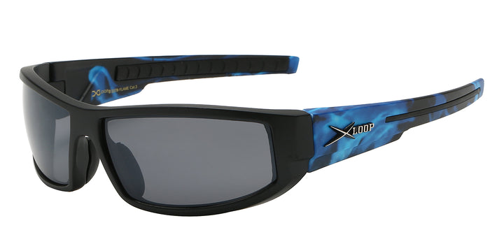 XLoop 8X2578-FLAME Sizzling Contour Sport Wrap with Flame Print Temple Unisex Sunglasses