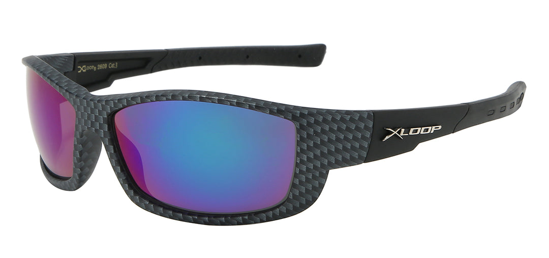 XLoop 8X2609 Phenomenal Carbon Fiber Print Polycarbonate Wrap Unisex Sunglasses
