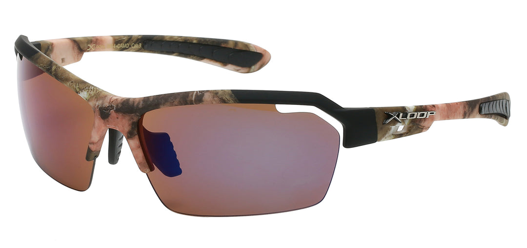 XLoop 8X2634-CAMO Camo Print Athletic Semi-Rimless Wrap Unisex Sunglasses