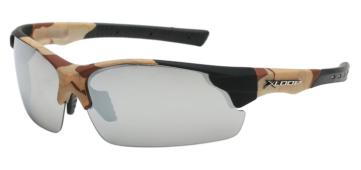 XLoop 8X3626-CAMO Polycarbonate Camo Print Semi-Rimless Wrap Unisex Sunglasses