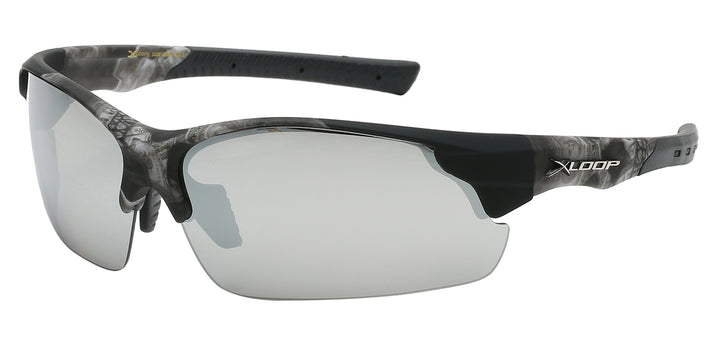 XLoop 8X3626-CAMO Polycarbonate Camo Print Semi-Rimless Wrap Unisex Sunglasses