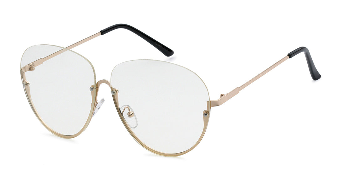 Nerd Eyewear NERD-064 Large Tri-Oval Metal Half Frame Clear Lens Fashion Glasses