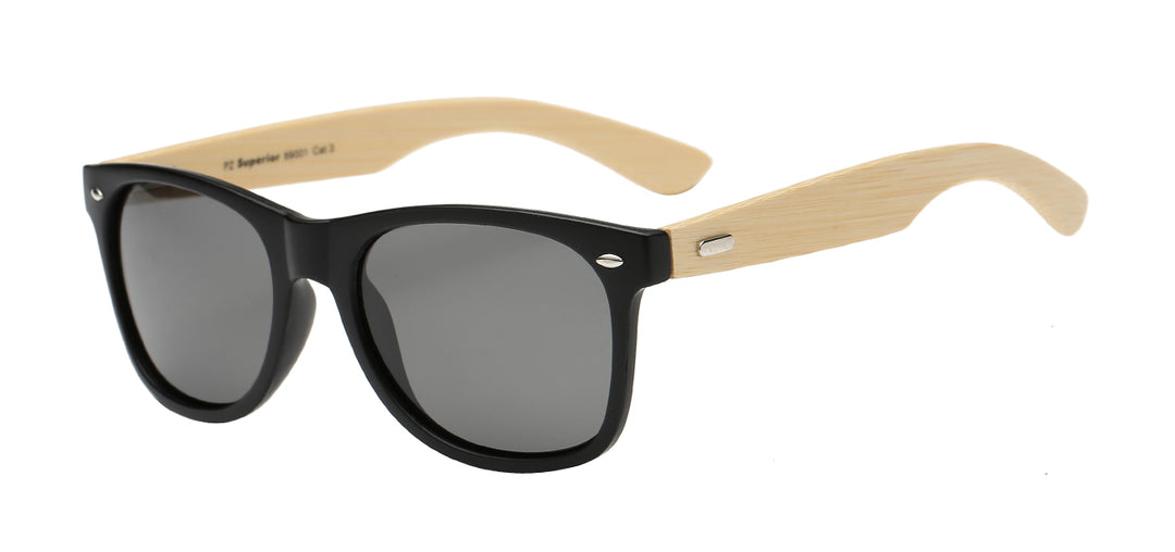 Polarized Superior PZ-SUP89001 Classic Iconic Frame Eco-Friendly Bamboo Temple Unisex Sunglasses