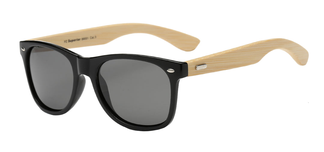 Polarized Superior PZ-SUP89001 Classic Iconic Frame Eco-Friendly Bamboo Temple Unisex Sunglasses