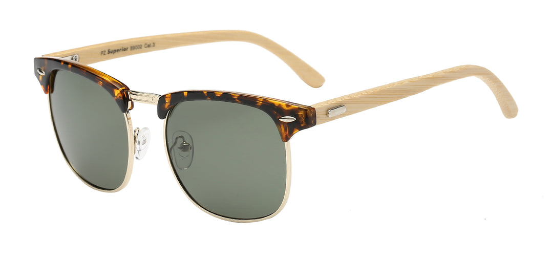 Polarized Superior PZ-SUP89002 Classic Soho Frame Eco-Friendly Bamboo Temple Unisex Sunglasses