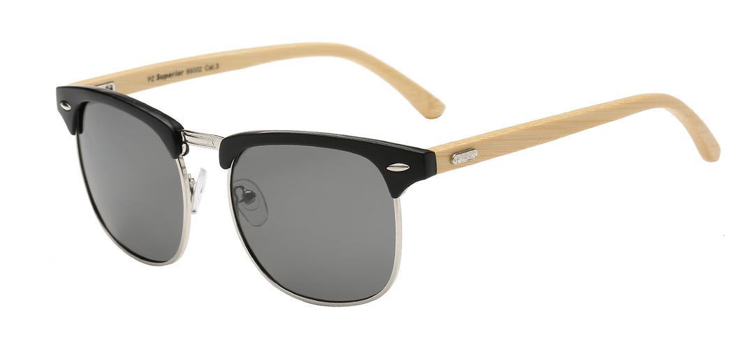 Polarized Superior PZ-SUP89002 Classic Soho Frame Eco-Friendly Bamboo Temple Unisex Sunglasses