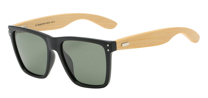 Polarized Superior PZ-SUP89003 Classic Iconic Frame with Eco-Friendly Bamboo Temple Unisex Shades