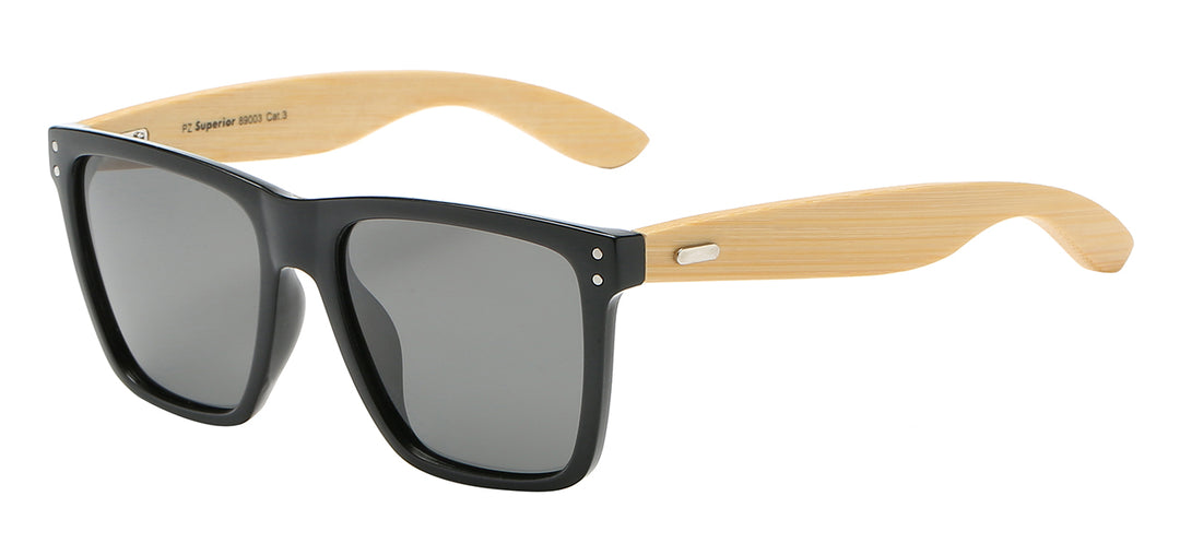 Polarized Superior PZ-SUP89003 Classic Iconic Frame with Eco-Friendly Bamboo Temple Unisex Shades