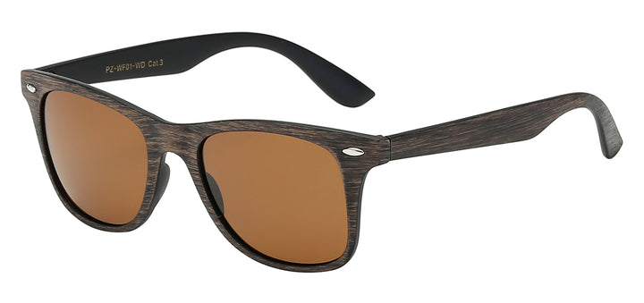 Polarized Retro Rewind PZ-WF01-WD Iconic Silhouette Wood Grain Print Frame Unisex Sunglasses