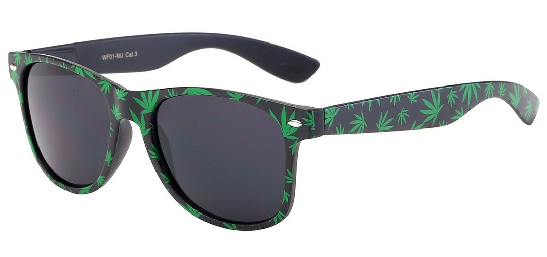 Retro Rewind WF01-MJ Iconic Classic Frame Cannabis Leaf Printed Temple Unisex Sunglasses