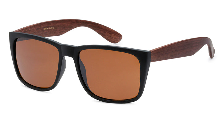 Retro Rewind WF06 Square Wood Grain Casual Unisex Sunglasses